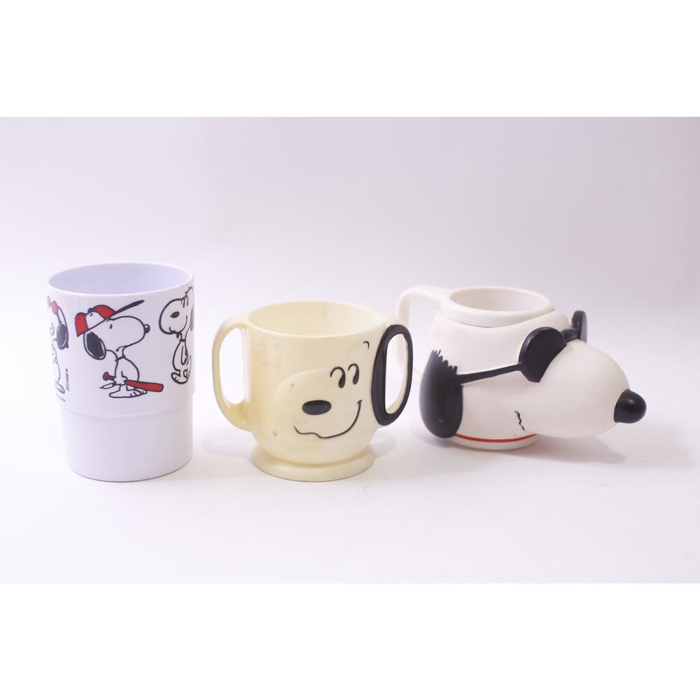 Peanuts, Snoopy, Plastic Cup, Lot, White, Drinkware, Vintage,  ~ 251013-WH 1375